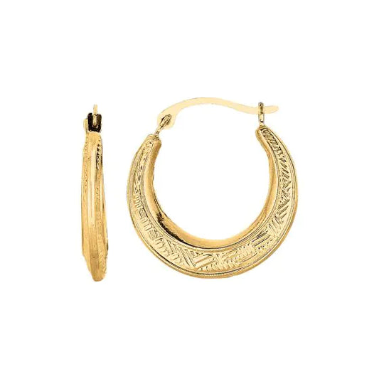 10K Diamond Cut Etched Pattern Hoop Earrings