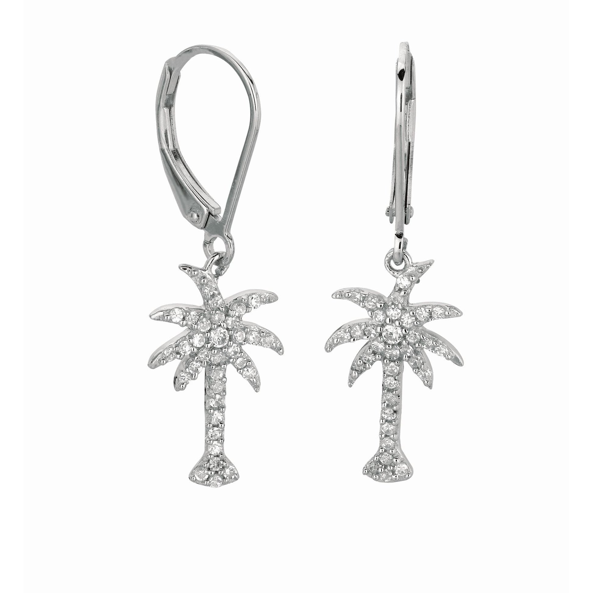 CZ Palm Tree Dangle Earrings