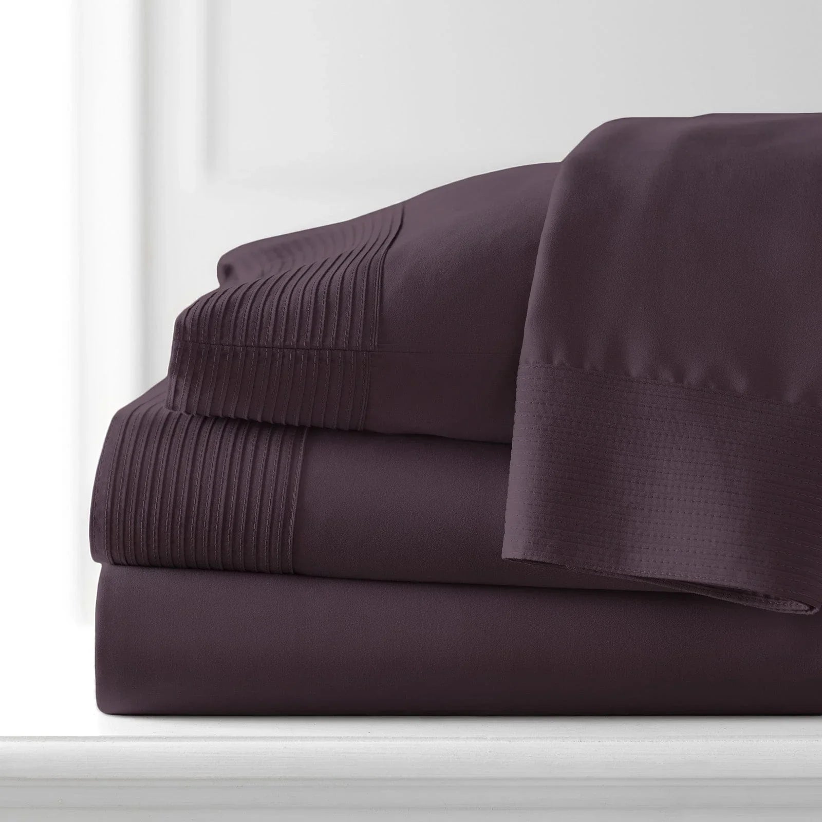 Pintuck Luxe Microfiber 6 Piece Sheet Set, Purple