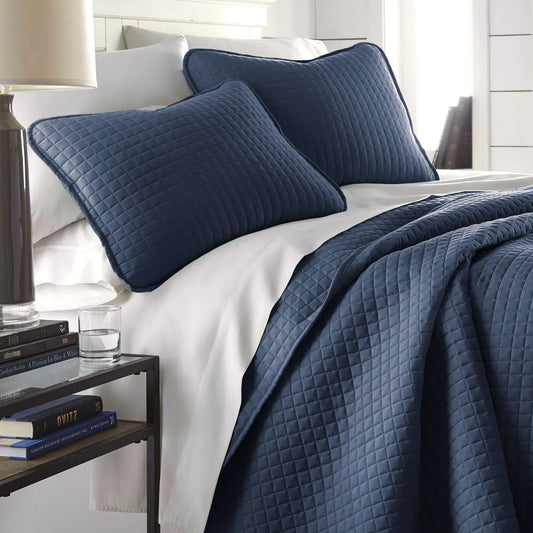 Small Squares Classic Quilt Set, Dark Blue