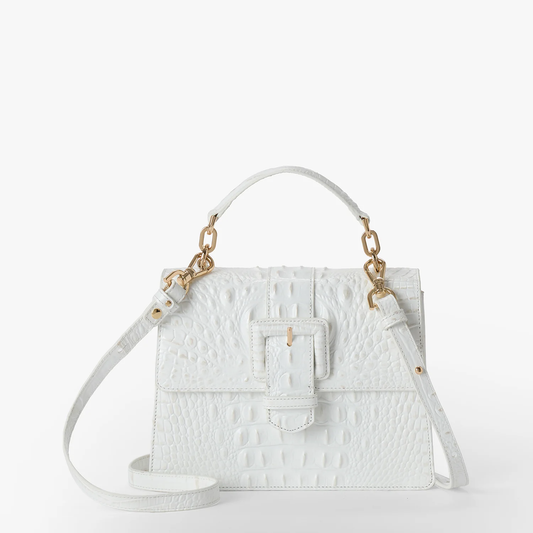 Brahmin Melbourne Collection Small Hallie Satchel, Sea Salt White